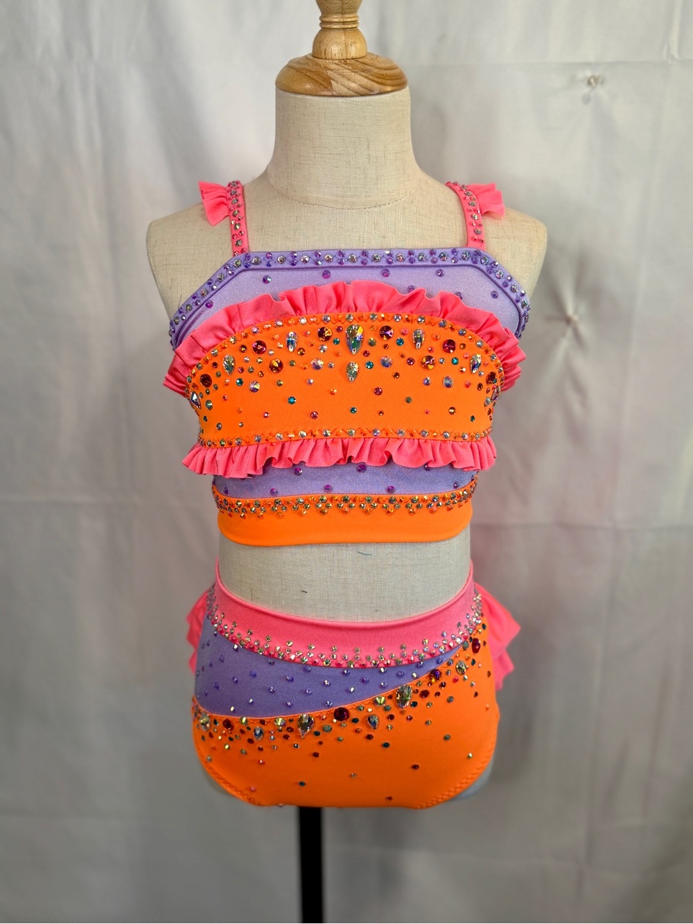 Girls Neon Orange & Purple Ruffle Dance Set by